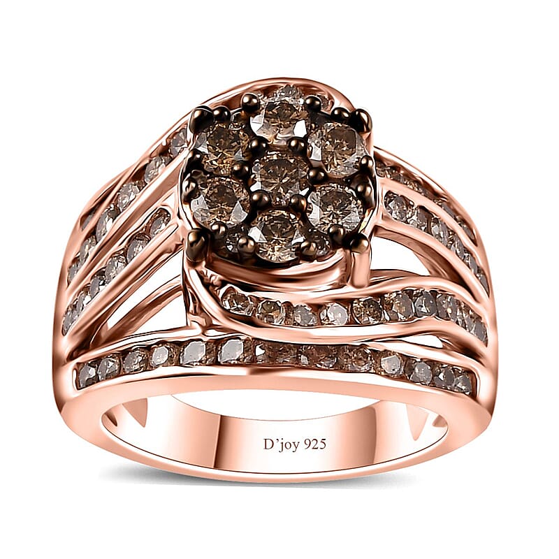 Natural Champagne Diamond Ring in Vermeil Rose Gold Over Sterling Silver (Size 10.0) 2.00 ctw