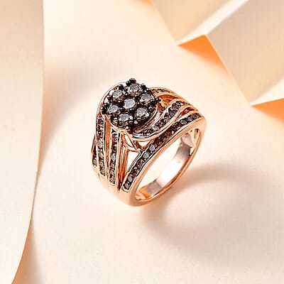 Natural Champagne Diamond Ring in Vermeil Rose Gold Over Sterling Silver (Size 10.0) 2.00 ctw