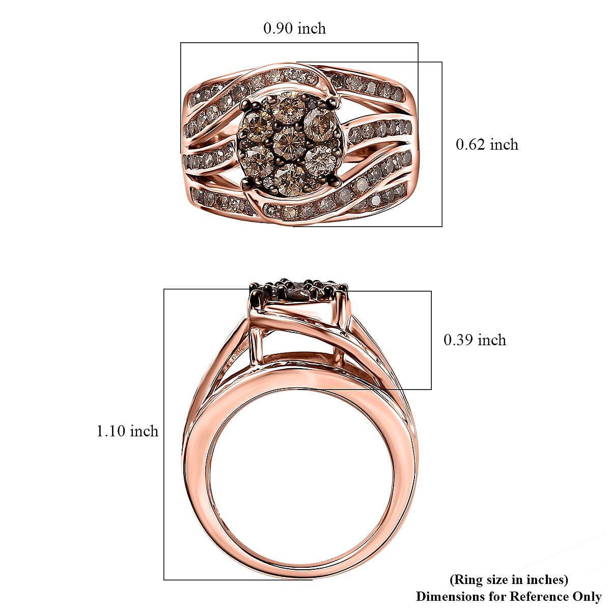 Natural Champagne Diamond Ring in Vermeil Rose Gold Over Sterling Silver (Size 10.0) 2.00 ctw
