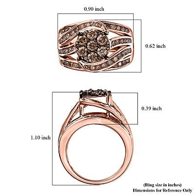 Natural Champagne Diamond Ring in Vermeil Rose Gold Over Sterling Silver (Size 10.0) 2.00 ctw