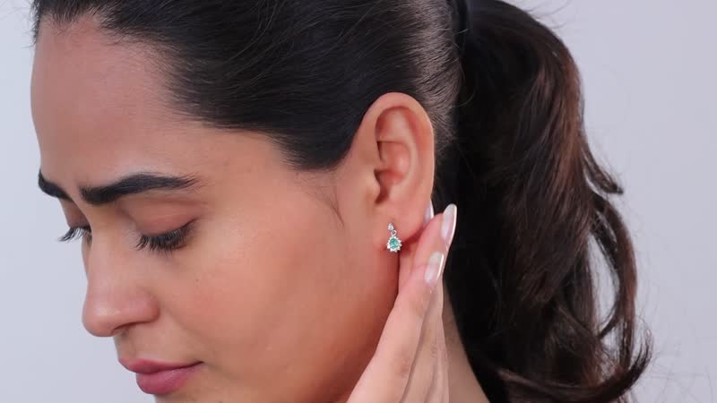 AAA Kagem Zambian Emerald and Moissanite Sunburst Dangle Earrings in Platinum Over Sterling Silver 0.60 ctw