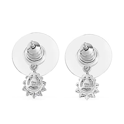 AAA Kagem Zambian Emerald and Moissanite Sunburst Dangle Earrings in Platinum Over Sterling Silver 0.60 ctw