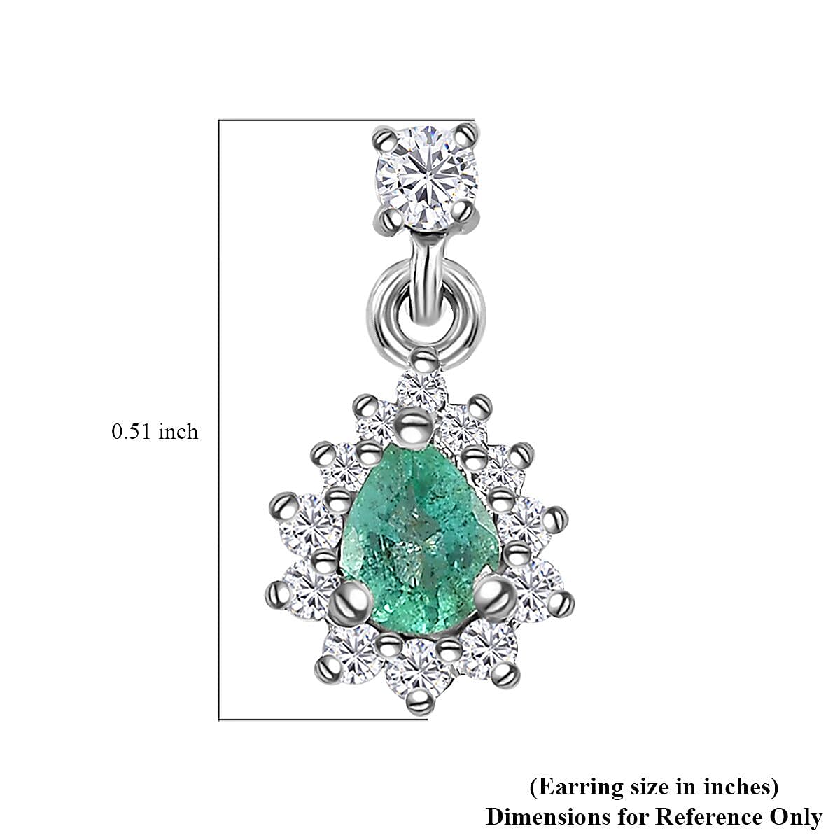 AAA Kagem Zambian Emerald and Moissanite Sunburst Dangle Earrings in Platinum Over Sterling Silver 0.60 ctw