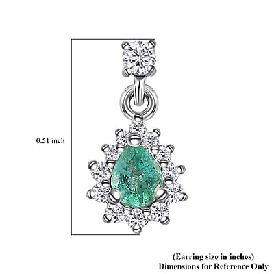 AAA Kagem Zambian Emerald and Moissanite Sunburst Dangle Earrings in Platinum Over Sterling Silver 0.60 ctw