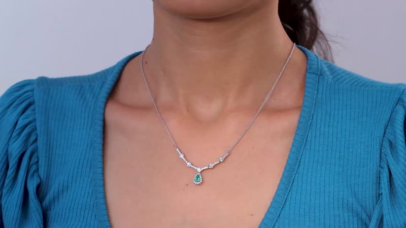 AAA Kagem Zambian Emerald and Moissanite Drop Necklace 18-20 Inches in Platinum Over Sterling Silver 1.15 ctw