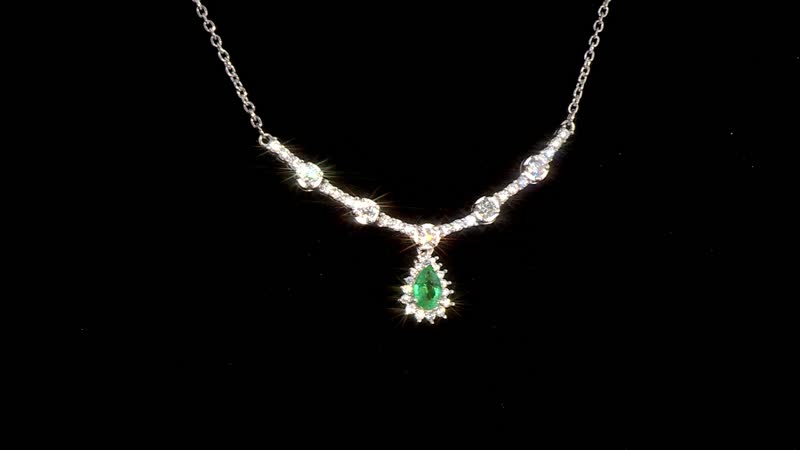 AAA Kagem Zambian Emerald and Moissanite Drop Necklace 18-20 Inches in Platinum Over Sterling Silver 1.15 ctw