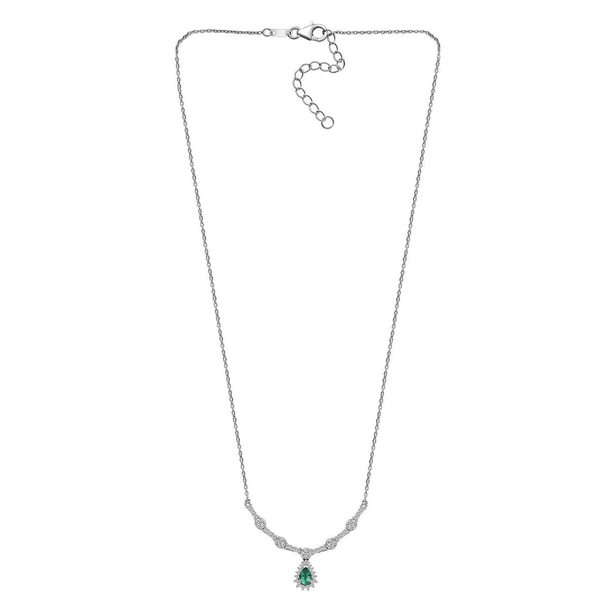 AAA Kagem Zambian Emerald and Moissanite Drop Necklace 18-20 Inches in Platinum Over Sterling Silver 1.15 ctw image number 3