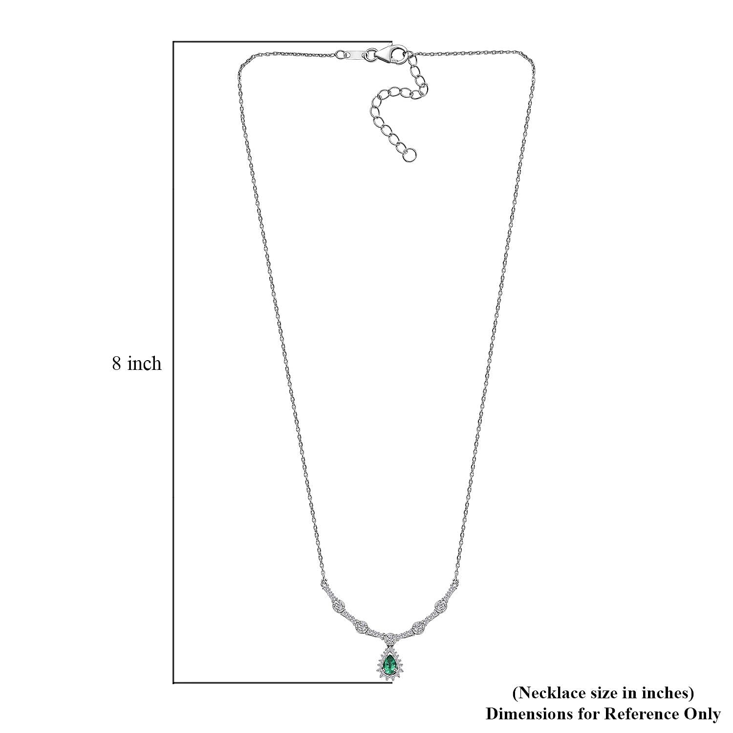 AAA Kagem Zambian Emerald and Moissanite Drop Necklace 18-20 Inches in Platinum Over Sterling Silver 1.15 ctw