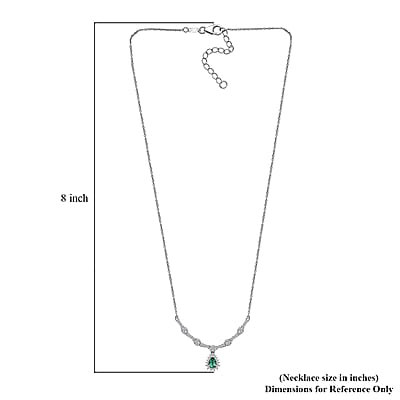 AAA Kagem Zambian Emerald and Moissanite Drop Necklace 18-20 Inches in Platinum Over Sterling Silver 1.15 ctw