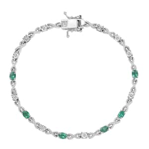 AAA Kagem Zambian Emerald and Diamond Bracelet in Platinum Over Sterling Silver (7.25 In) 1.00 ctw (Del. in 10-12 Days)