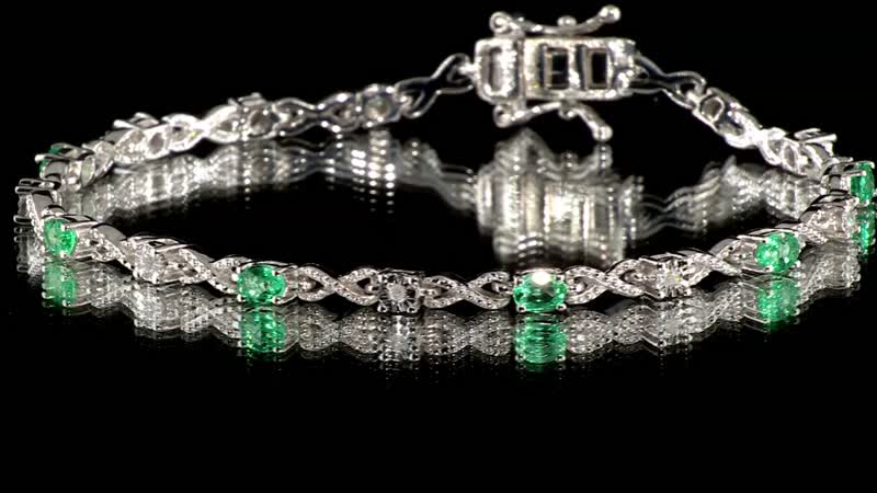 AAA Kagem Zambian Emerald and Diamond Bracelet in Platinum Over Sterling Silver (7.25 In) 1.00 ctw
