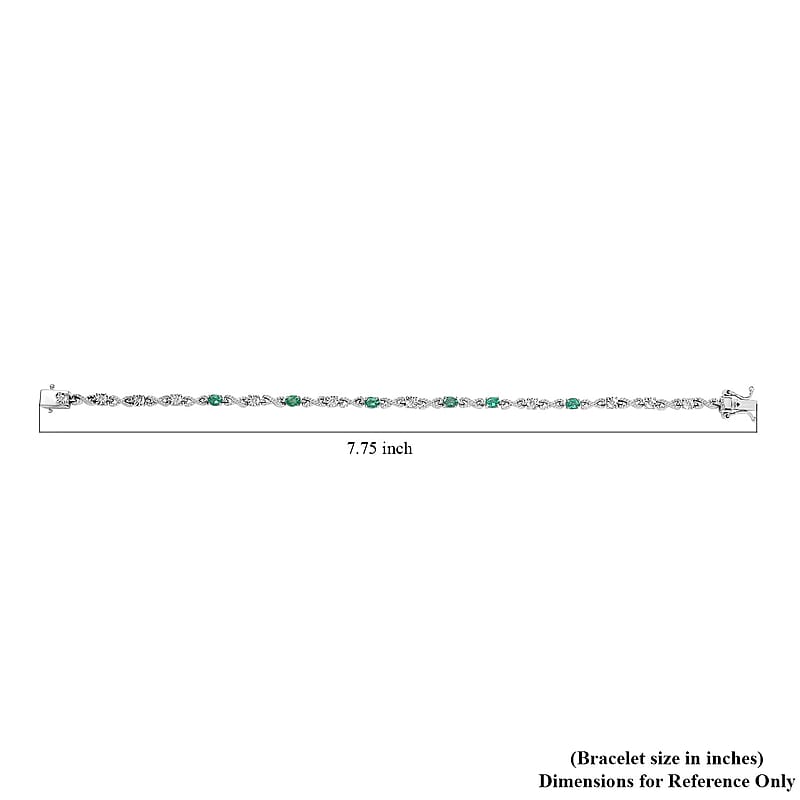 AAA Kagem Zambian Emerald and Diamond Bracelet in Platinum Over Sterling Silver (7.25 In) 1.00 ctw