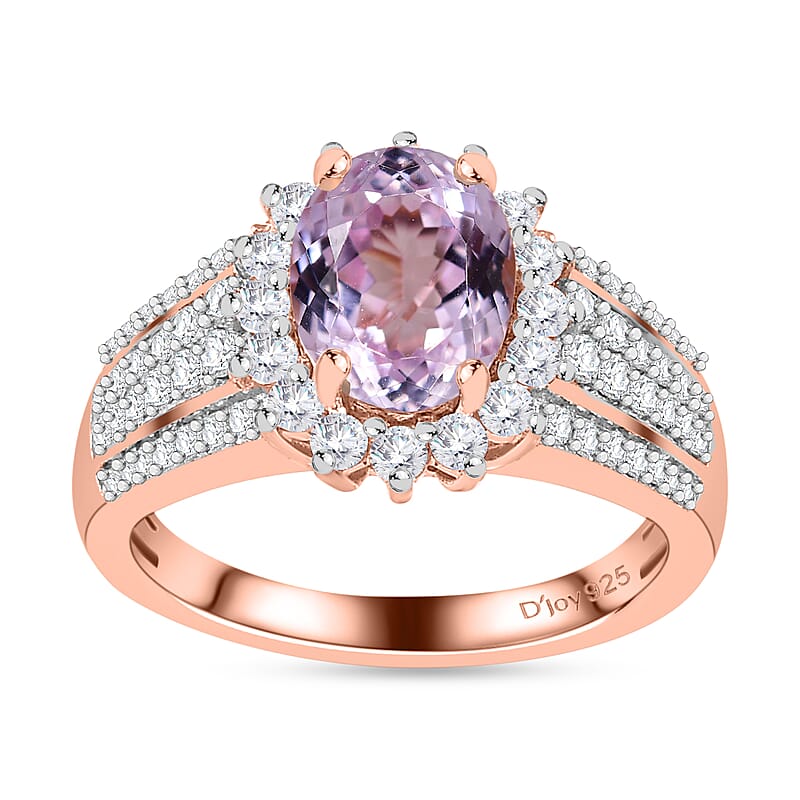 Premium Martha Rocha Kunzite and Moissanite 3.50 ctw Sunburst Ring in Vermeil Rose Gold Over Sterling Silver (Size 10.0)