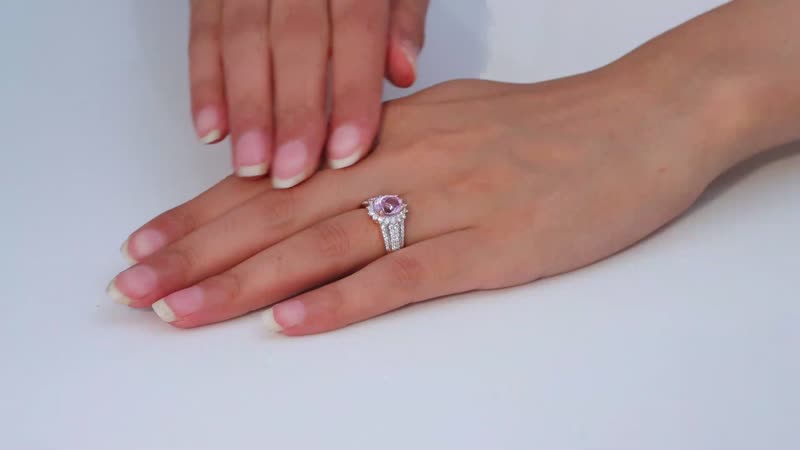 TLV Premium Martha Rocha Kunzite, Moissanite Sunburst Ring in Vermeil RG Over Sterling Silver (Size 10.0) 3.50 ctw