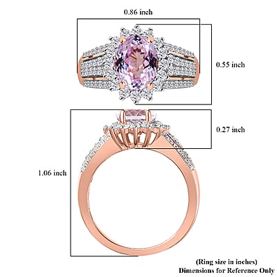 Premium Martha Rocha Kunzite and Moissanite 3.50 ctw Sunburst Ring in Vermeil Rose Gold Over Sterling Silver (Size 10.0)
