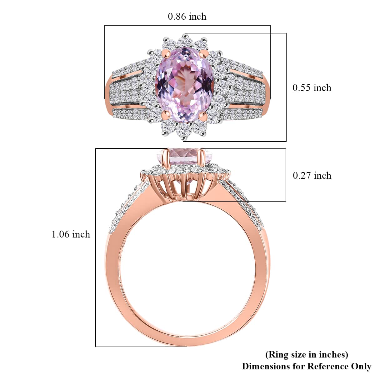 Premium Martha Rocha Kunzite and Moissanite 3.50 ctw Sunburst Ring in Vermeil Rose Gold Over Sterling Silver (Size 9.0) image number 5