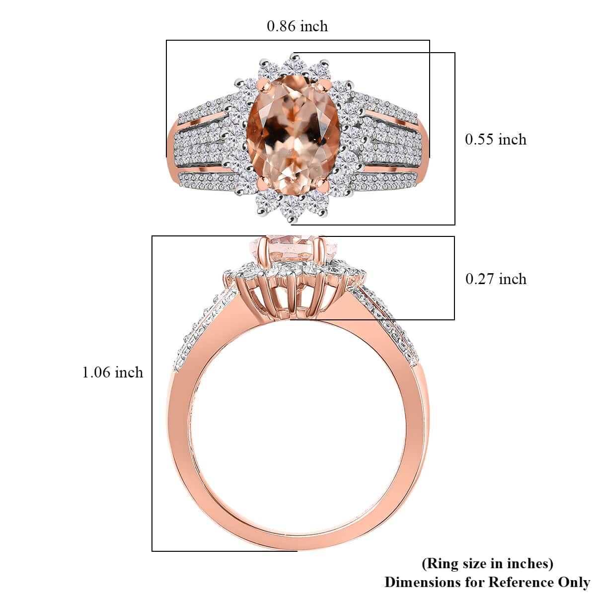 Premium Marropino Morganite and Moissanite 3.00 ctw Sunburst Ring in Vermeil Rose Gold Over Sterling Silver (Size 10.0) image number 5