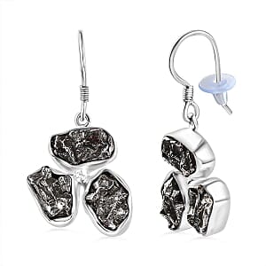 Meteorite Lever Back 36.00 ctw Earrings in Rhodium Over Sterling Silver
