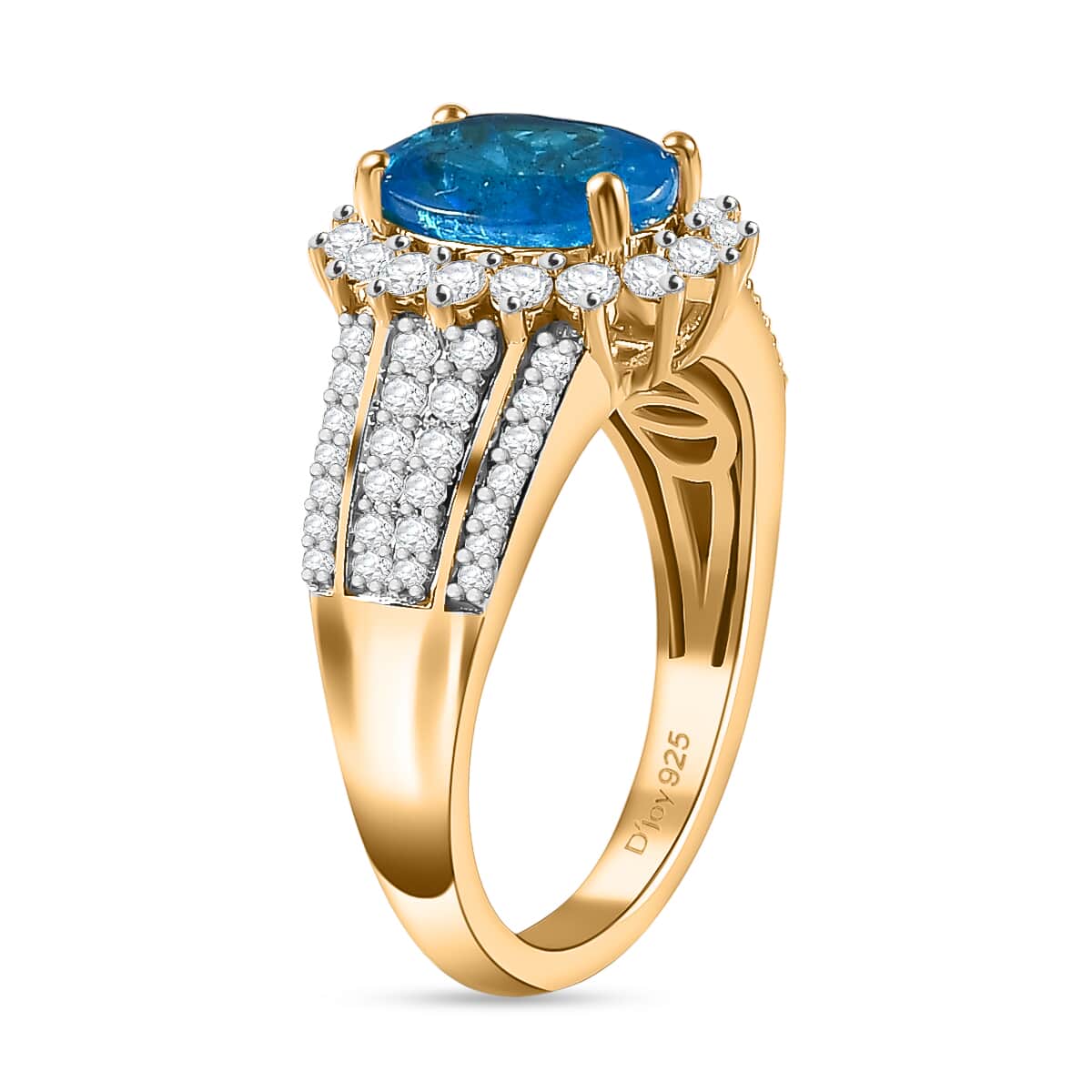 Premium Malgache Neon Apatite and Moissanite 3.00 ctw Sunburst Ring in Vermeil Yellow Gold Over Sterling Silver (Size 7.0) image number 3