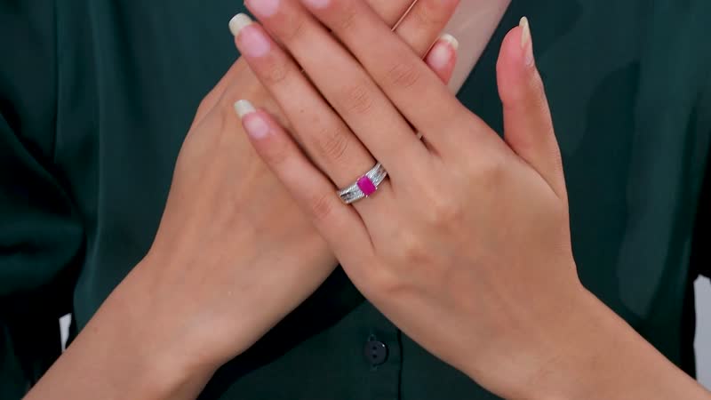 Premium Taveta Ruby and White Zircon Ring in Platinum Over Sterling Silver 2.00 ctw