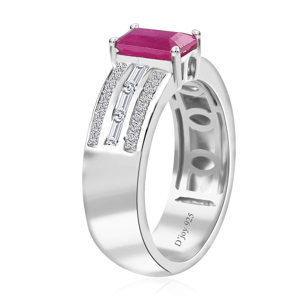 Premium Taveta Ruby and White Zircon Ring in Platinum Over Sterling Silver 2.00 ctw image number 3