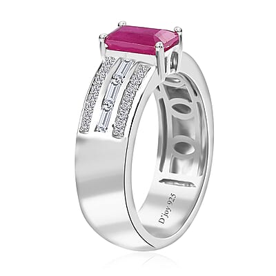 Premium Royal Ruby and White Zircon Ring in Platinum Over Sterling Silver (Size 10.0) 2.00 ctw