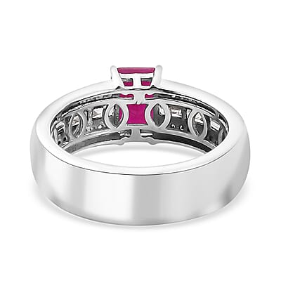 Premium Royal Ruby and White Zircon Ring in Platinum Over Sterling Silver (Size 10.0) 2.00 ctw