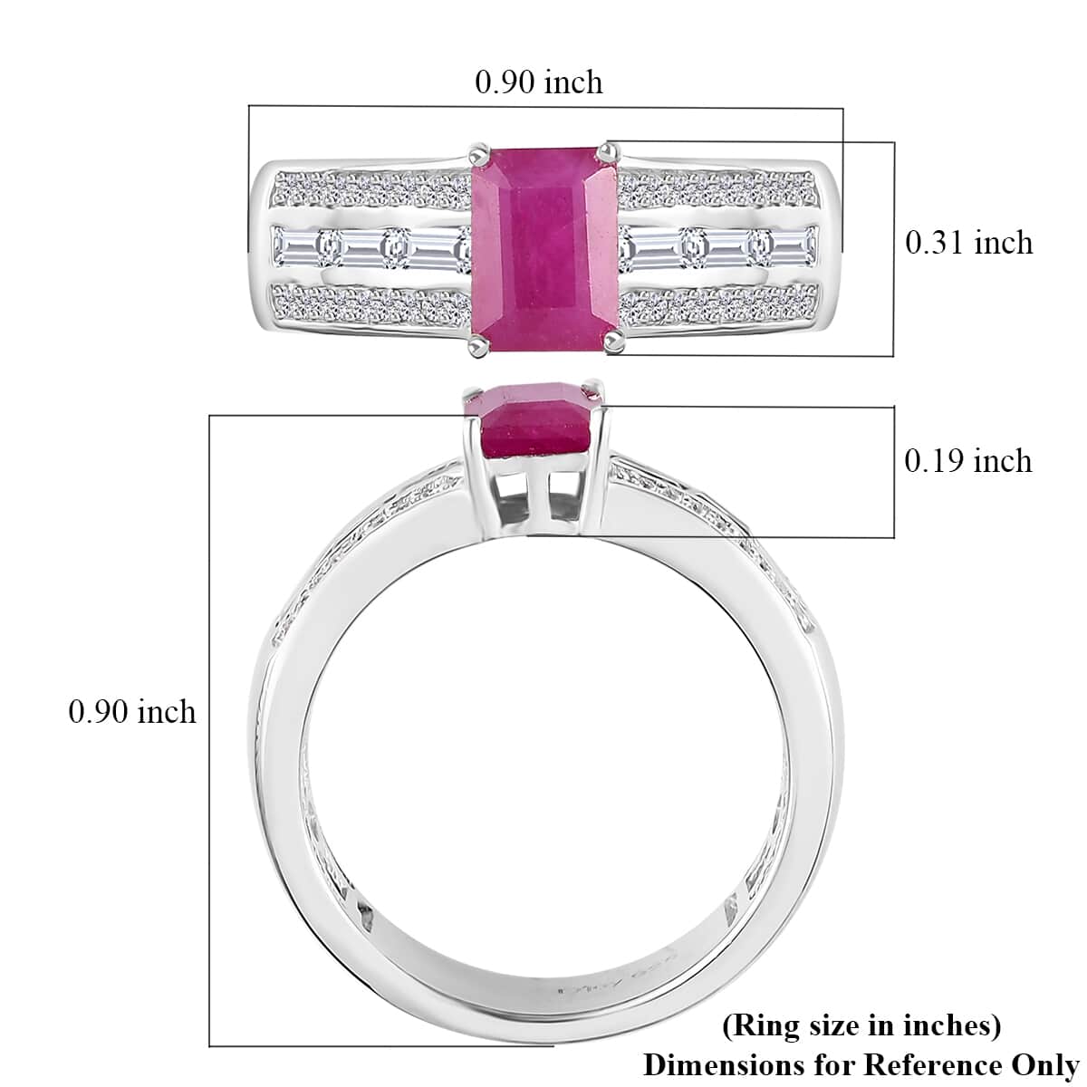 Premium Taveta Ruby and White Zircon Ring in Platinum Over Sterling Silver 2.00 ctw image number 5