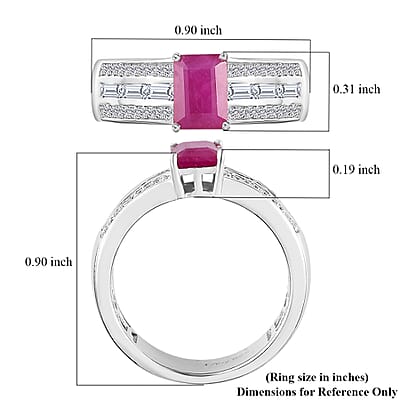 Premium Royal Ruby and White Zircon Ring in Platinum Over Sterling Silver (Size 10.0) 2.00 ctw
