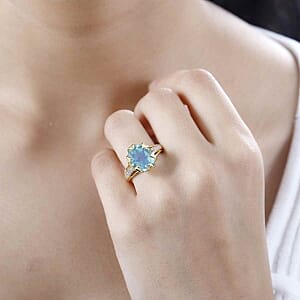 Peacock Triplet Quartz and White Zircon 4.94 ctw Ring in Vermeil Yellow Gold Over Sterling Silver (Size 10)