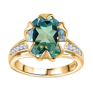 Peacock Triplet Quartz and White Zircon 4.94 ctw Ring in Vermeil Yellow Gold Over Sterling Silver (Size 10)