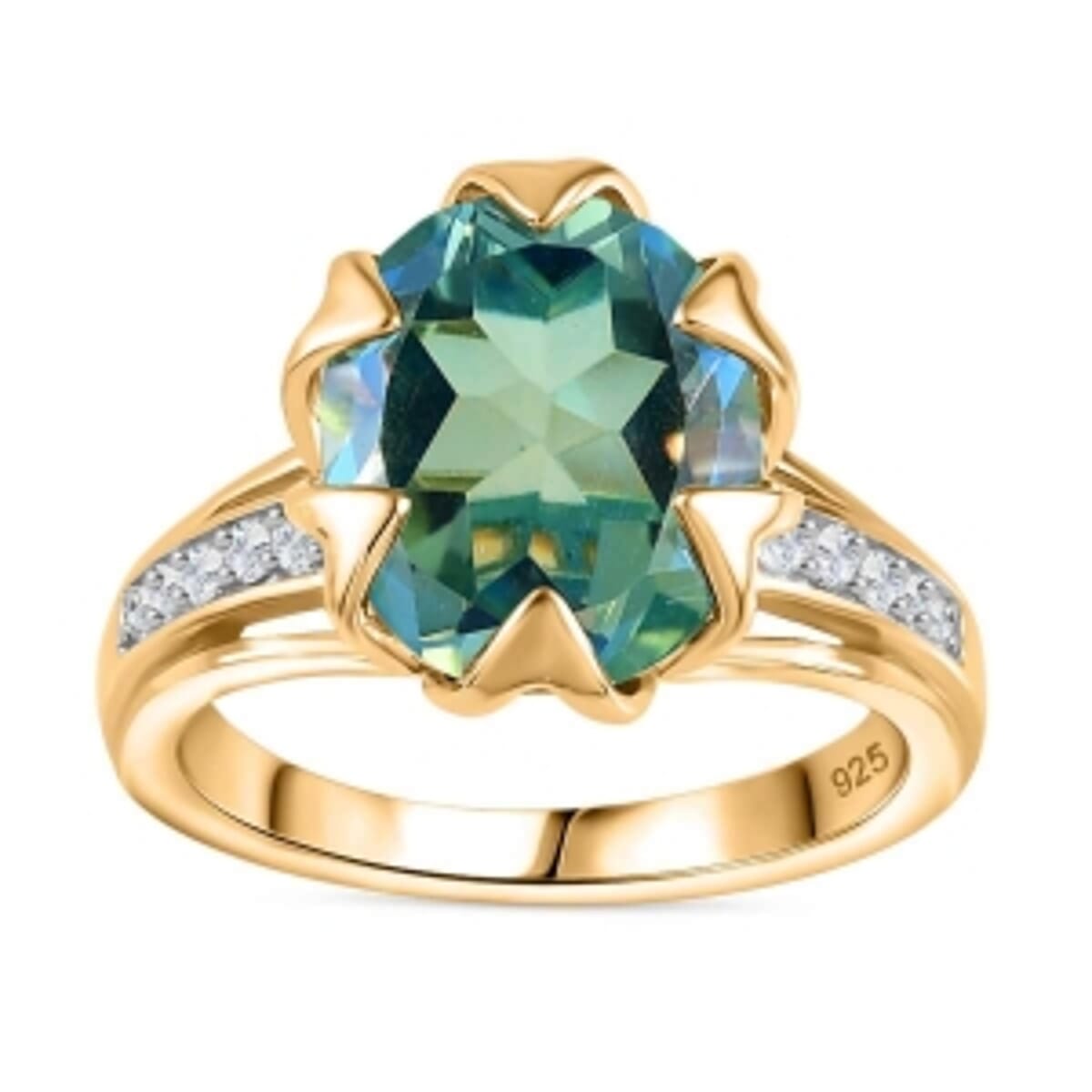Peacock Triplet Quartz and White Zircon 4.94 ctw Ring in Vermeil Yellow Gold Over Sterling Silver (Size 10) image number 3