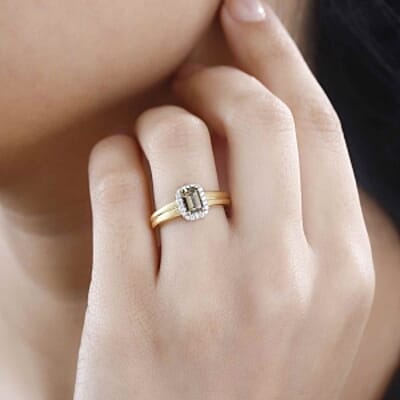Natural Golden Tanzanite and Moissanite 0.73 ctw Ring in Vermeil Yellow Gold Over Sterling Silver (Size 6.5)