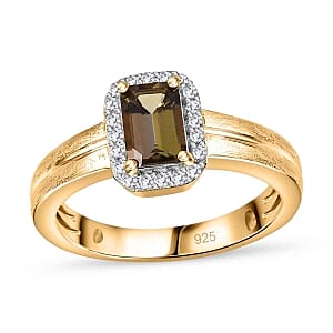 Natural Golden Tanzanite and Moissanite 0.73 ctw Ring in Vermeil Yellow Gold Over Sterling Silver (Size 6.5)
