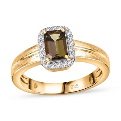 Natural Golden Tanzanite and Moissanite 0.73 ctw Ring in Vermeil Yellow Gold Over Sterling Silver (Size 6.5)