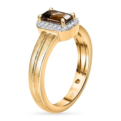 Natural Golden Tanzanite and Moissanite 0.73 ctw Ring in Vermeil Yellow Gold Over Sterling Silver (Size 6.5)