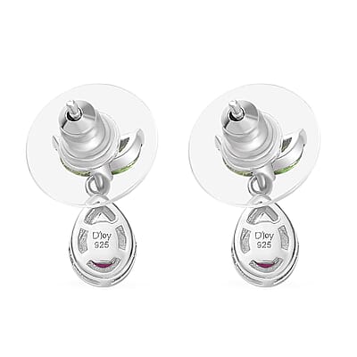 Premium Royal Ruby and Chrome Diopside Dangling Earrings in Platinum Over Sterling Silver 1.60 ctw
