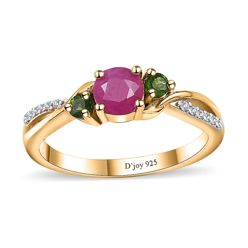 Premium Taveta Ruby and Multi Gemstone Ring in Vermeil Yellow Gold Over Sterling Silver (Size 10.0) 1.00 ctw