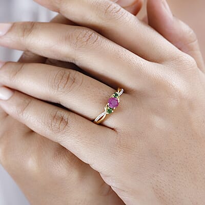 Premium Taveta Ruby and Multi Gemstone Ring in Vermeil Yellow Gold Over Sterling Silver (Size 10.0) 1.00 ctw