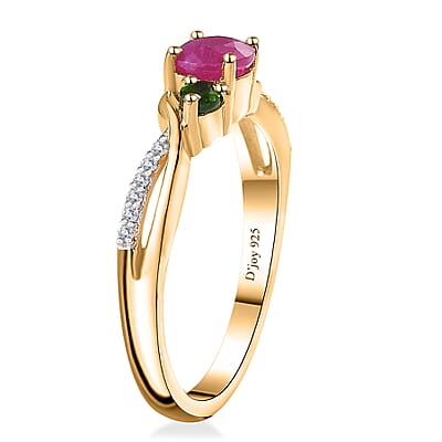 Premium Taveta Ruby and Multi Gemstone Ring in Vermeil Yellow Gold Over Sterling Silver (Size 10.0) 1.00 ctw