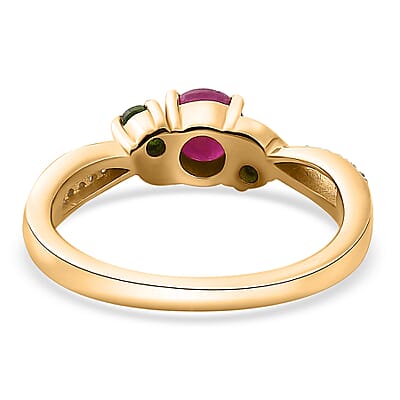 Premium Taveta Ruby and Multi Gemstone Ring in Vermeil Yellow Gold Over Sterling Silver (Size 10.0) 1.00 ctw
