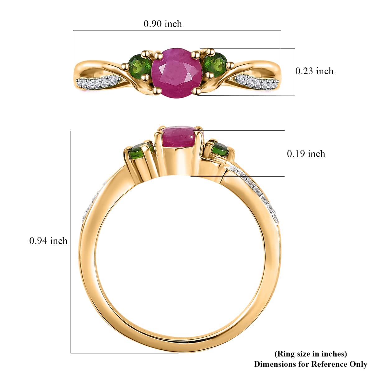 Premium Taveta Ruby, Multi Gemstone Ring in Vermeil YG Over Sterling Silver (Size 10.0) 1.00 ctw image number 5