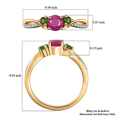 Premium Taveta Ruby and Multi Gemstone Ring in Vermeil Yellow Gold Over Sterling Silver (Size 10.0) 1.00 ctw
