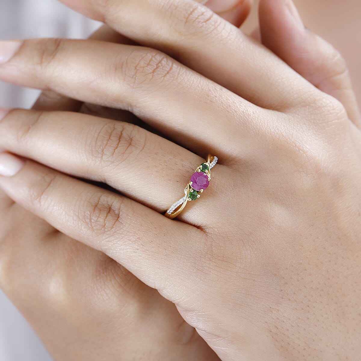 Premium Royal Ruby and Multi Gemstone Ring in Vermeil Yellow Gold Over Sterling Silver (Size 8.0) 1.00 ctw image number 2