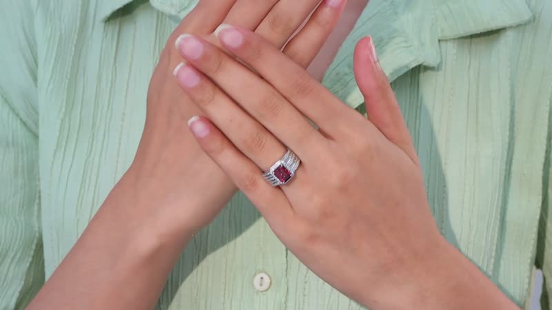 Ouro Fino Rhapsody 950 Platinum AAAA Rubellite, Diamond (E-F, VS) (0.54 ccts) Ring (Size 6.0) 3.15 ctw