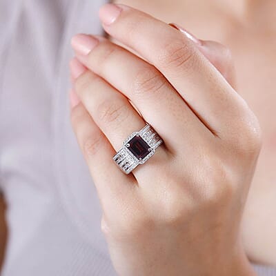 Rhapsody AAAA Ouro Fino Rubellite and E-F VS Diamond 3.15 ctw Ring in 950 Platinum (Size 6.0) 
