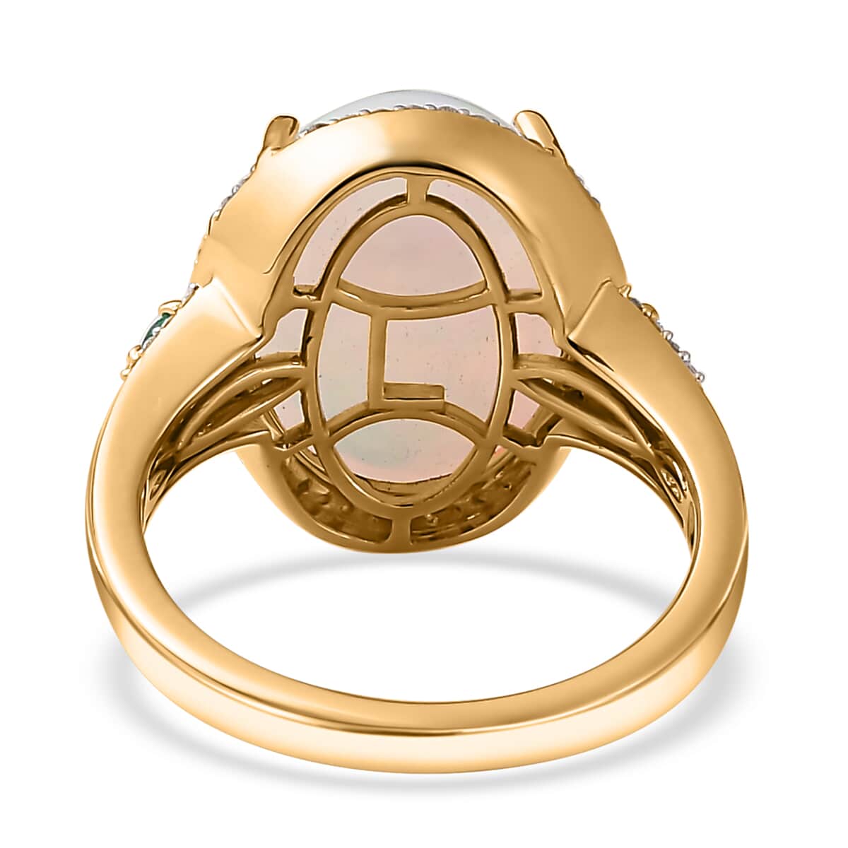 Luxoro 14K Yellow Gold AAA Ethiopian Welo Opal, AAAA Boyaca Colombian Emerald and G-H I2 Diamond Halo Ring (Size 10.0) 5.65 Grams 5.85 ctw image number 5