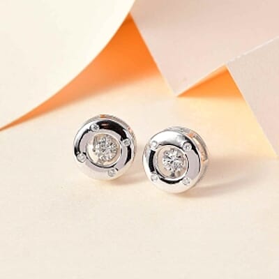 Moissanite 0.56 ctw Solitaire Earrings in Rhodium Over Sterling Silver