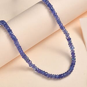 AAA Tanzanite Beaded Necklace 18-20 Inches in Rhodium Over Sterling Silver 60.00 ctw
