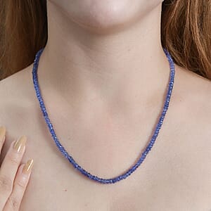 AAA Tanzanite Beaded Necklace 18-20 Inches in Rhodium Over Sterling Silver 60.00 ctw